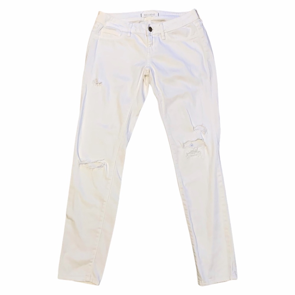 Bullhead White Skinny Jeans Low Rise Distressed Juniors 1